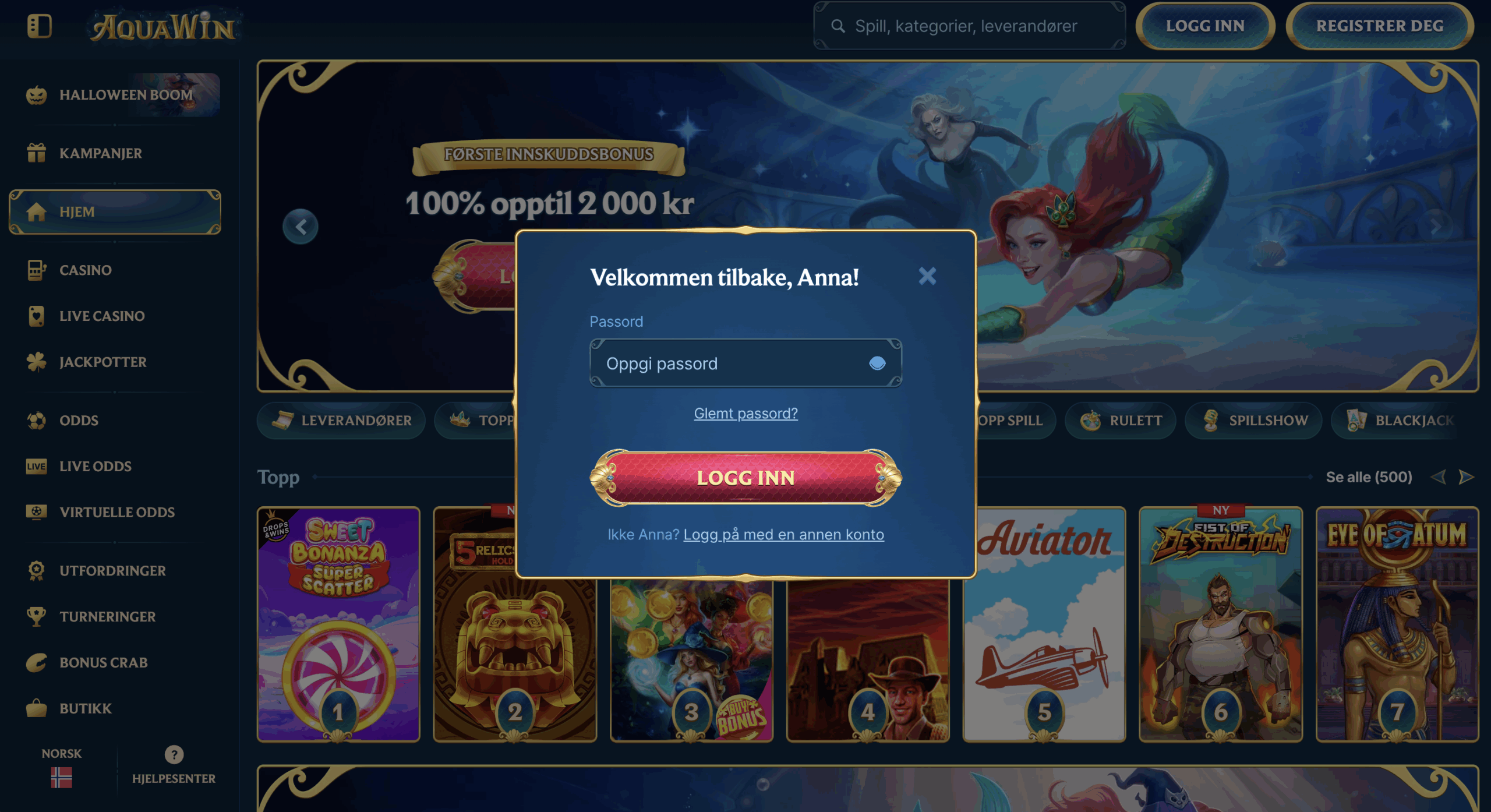 AquaWin Casino Logg inn